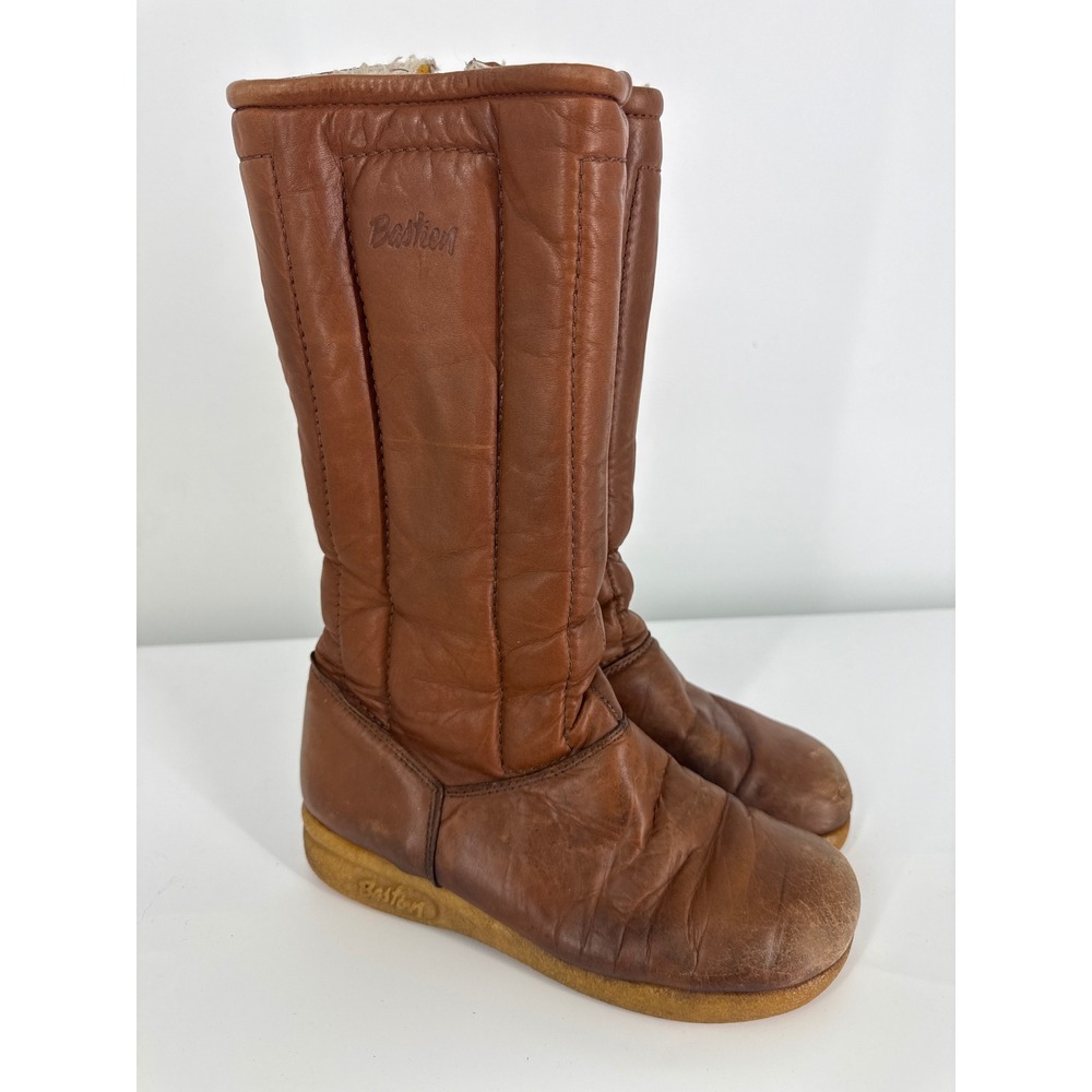 Vintage 70s Bastien Husky Leather Winter Boots Size 9 Canada Rustic Cozy Cabin